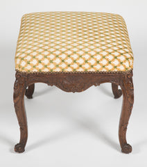 Regence Oak Carved Stool with Nailhead Upholstered Seat