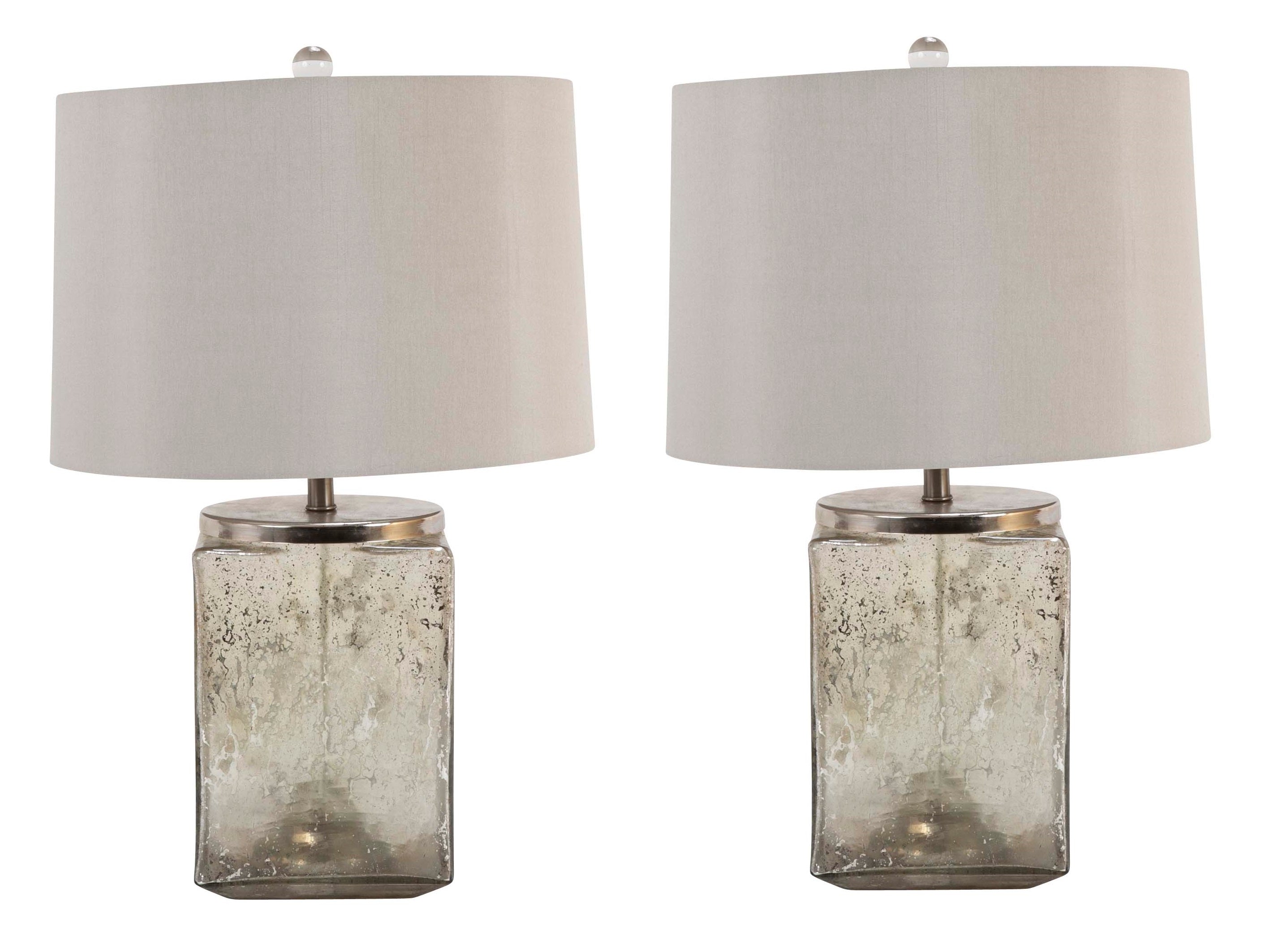 Pair of Contemporary Cube Shape Mercury Glass Lamps