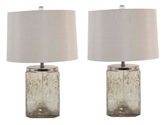 Pair of Contemporary Cube Shape Mercury Glass Lamps