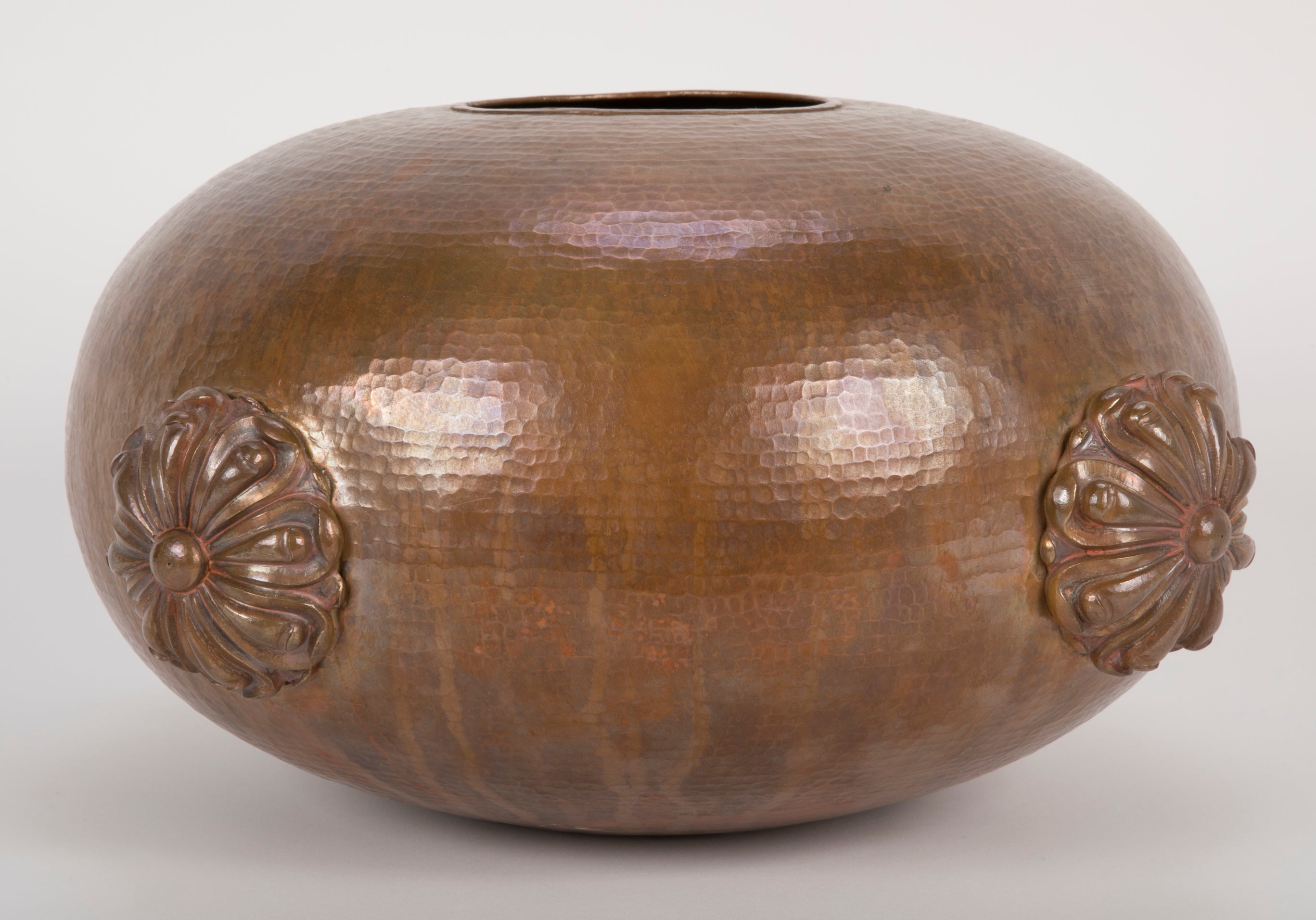 Round Repousse Copper Lotus Form Vase