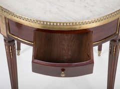 French Louis XVI Marble Top Bouillotte Table with Gallery