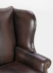 George III Mahogany Wing Chair with Leather Upholstery