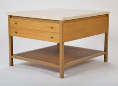 Travertine Top Mahogany Side Table Designed by Paul McCobb