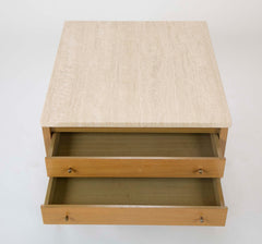 Travertine Top Mahogany Side Table Designed by Paul McCobb