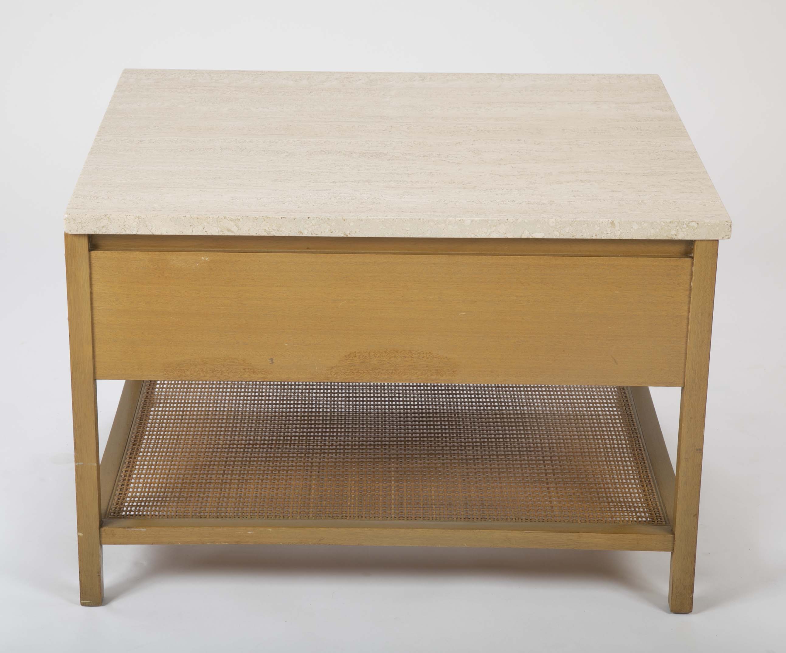 Travertine Top Mahogany Side Table Designed by Paul McCobb