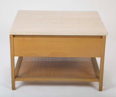 Travertine Top Mahogany Side Table Designed by Paul McCobb