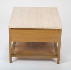 Travertine Top Mahogany Side Table Designed by Paul McCobb