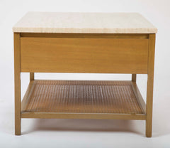 Travertine Top Mahogany Side Table Designed by Paul McCobb