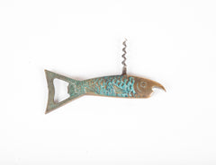 A Brass Bottle & Wine Opener in Shape of a Fish