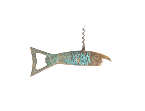 A Brass Bottle & Wine Opener in Shape of a Fish