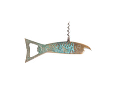 A Brass Bottle & Wine Opener in Shape of a Fish