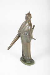 Mid-Century Japanese Bronze Samurai Signed Zhi Yi Zuo