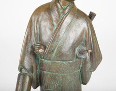 Mid-Century Japanese Bronze Samurai Signed Zhi Yi Zuo