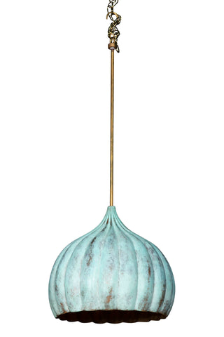 Mughal Brass Hanging Lantern with Verdi Gris Finish