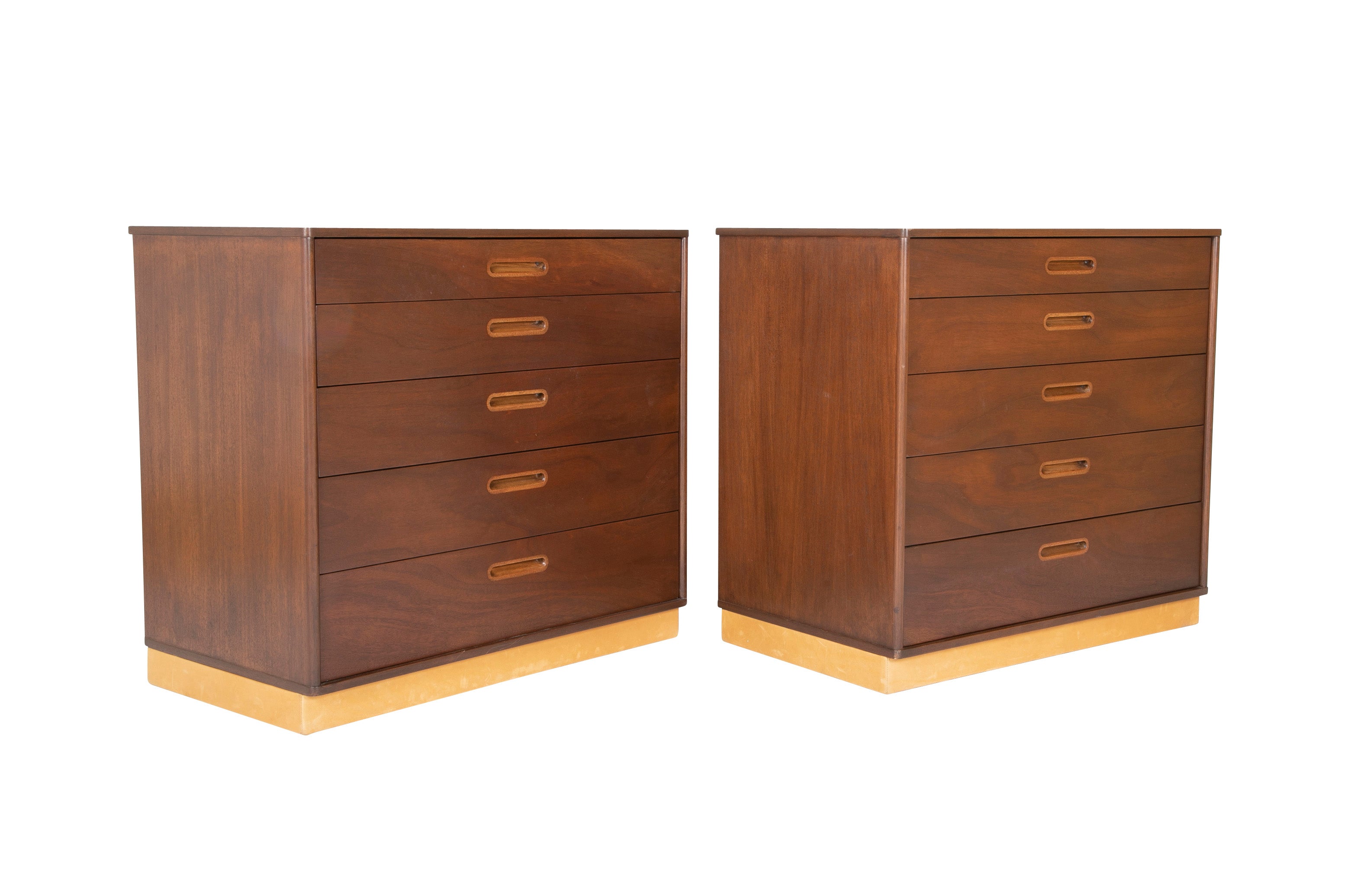 Pair of Leather and Walnut Chests Designed by Edward Wormley for Dunbar