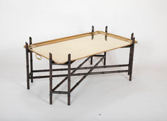 Brass Tray on Faux Bamboo Stand Coffee Table