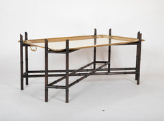 Brass Tray on Faux Bamboo Stand Coffee Table