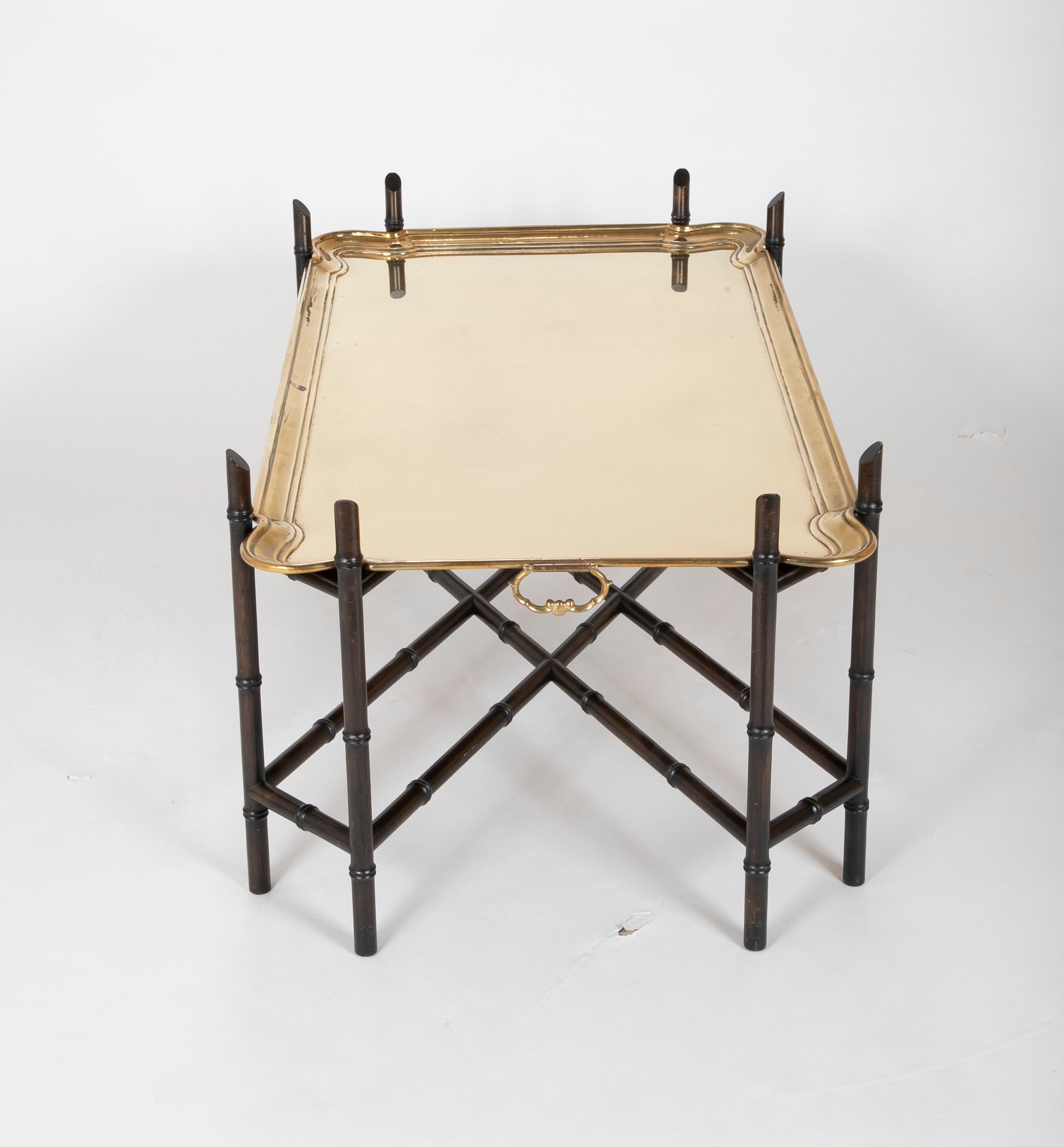 Hollywood Regency Faux Bamboo Brass and Glass Tray on Folding Stand Butler  Table -  Norway