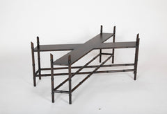 Brass Tray on Faux Bamboo Stand Coffee Table