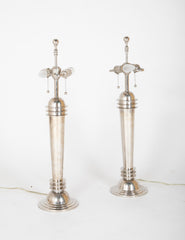 Pair of Frederick Cooper Chrome "Atomic" Lamps with Original Shades