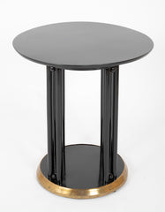 Vienna Secessionist Black Lacquer & Hammered Brass Round Lamp Table