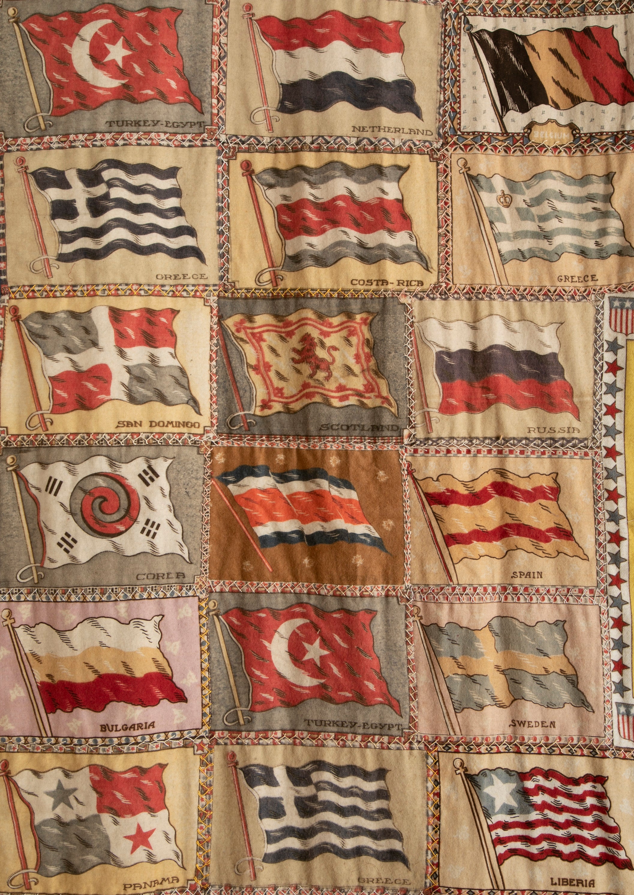 Wall Hanging Composed of Painted Felt Flags