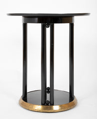 Vienna Secessionist Black Lacquer & Hammered Brass Round Lamp Table