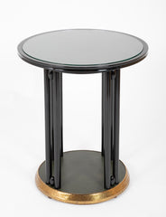 Vienna Secessionist Black Lacquer & Hammered Brass Round Lamp Table