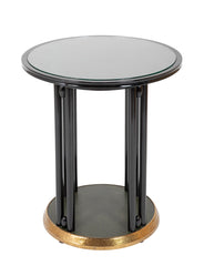 Vienna Secessionist Black Lacquer & Hammered Brass Round Lamp Table