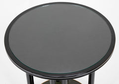 Vienna Secessionist Black Lacquer & Hammered Brass Round Lamp Table