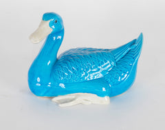 A Pair of Chinese Blue Glazed Porcelain Ducks