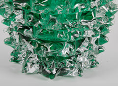 Pair of Murano Green Iridescent Glass Vases Signed Pino Signoretto