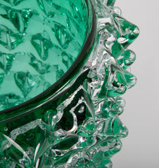 Pair of Murano Green Iridescent Glass Vases Signed Pino Signoretto