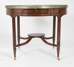 French Mahogany Marble Top Bouillotte Center Table with Brass Gallery