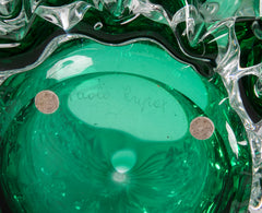 Pair of Murano Green Iridescent Glass Vases Signed Pino Signoretto