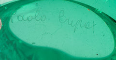 Pair of Murano Green Iridescent Glass Vases Signed Pino Signoretto
