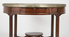 French Mahogany Marble Top Bouillotte Center Table with Brass Gallery