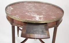 French Mahogany Marble Top Bouillotte Center Table with Brass Gallery