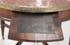 French Mahogany Marble Top Bouillotte Center Table with Brass Gallery