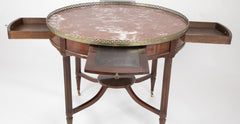 French Mahogany Marble Top Bouillotte Center Table with Brass Gallery