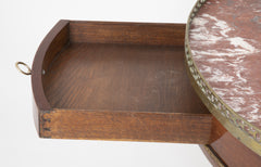 French Mahogany Marble Top Bouillotte Center Table with Brass Gallery