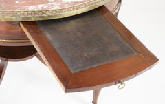 French Mahogany Marble Top Bouillotte Center Table with Brass Gallery
