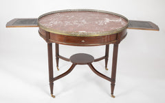 French Mahogany Marble Top Bouillotte Center Table with Brass Gallery