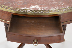 French Mahogany Marble Top Bouillotte Center Table with Brass Gallery