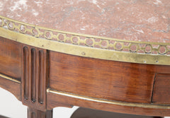 French Mahogany Marble Top Bouillotte Center Table with Brass Gallery