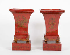 Pair of French Scarlet Tole Peinte Cachepots
