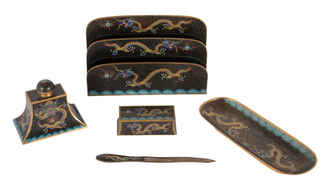 Five Piece Cloisonne Set for Scholar's Desk
