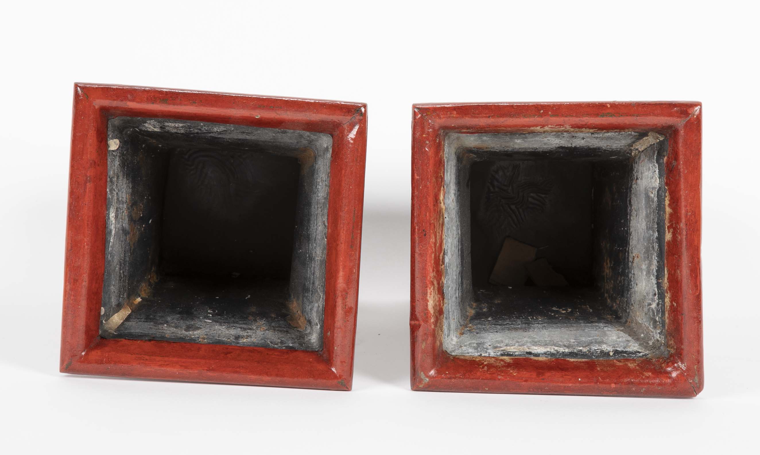 Pair of French Scarlet Tole Peinte Cachepots