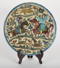 Glazed Persian Ceramic Rondel with Archers on Horseback