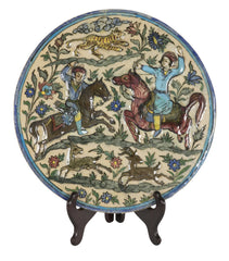 Glazed Persian Ceramic Rondel with Archers on Horseback